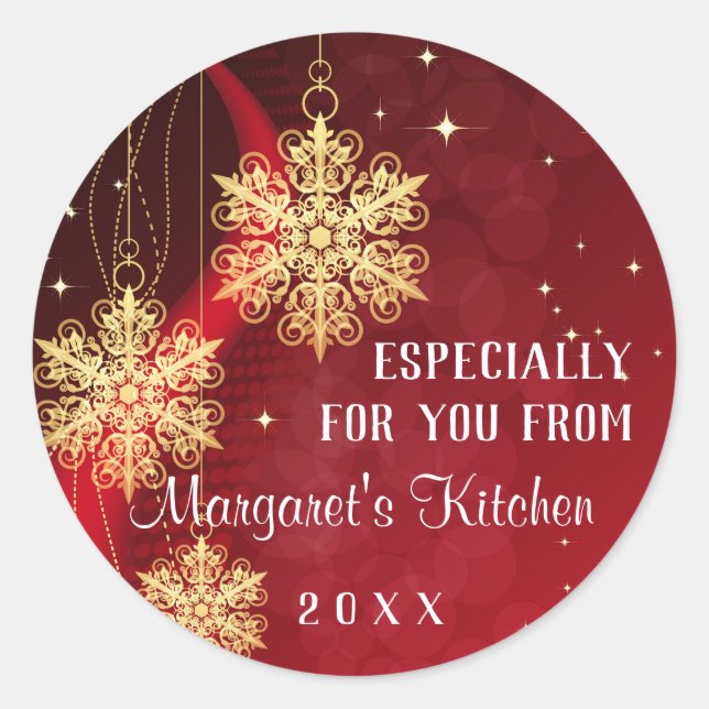 Red Gold Glitter Ornament Custom Christmas Holiday Classic Round Sticker (Front)