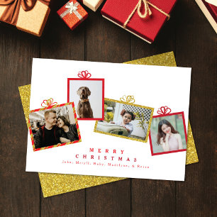 Red & Gold Glitter Photo Gift Boxes Christmas Holiday Card