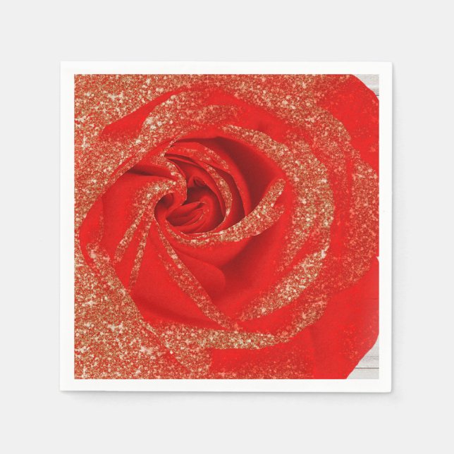 Red Gold Glitter Rose White Wood Shabby Chic Napkin (Front)