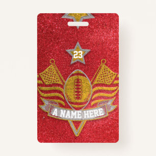 Red & Gold Glitter School Football Team Sports ID Badge