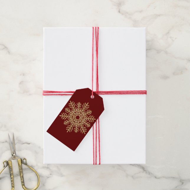 Red Gold Glitter Snowflake Gift Tags (With Twine)