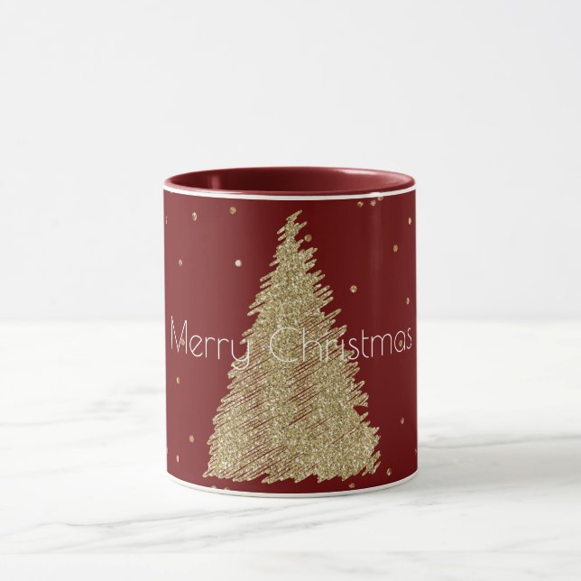 Red Gold Glitter Sparkle Christmas Tree   Mug (Center)