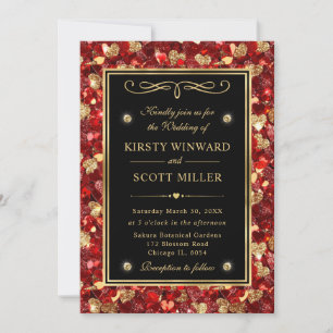 Red & Gold Glitter Valentine Hearts Wedding Invitation