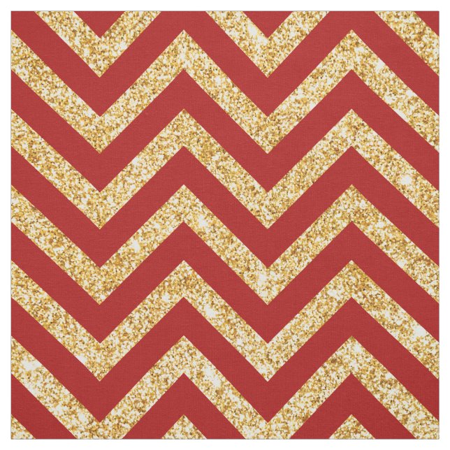 Red Gold Glitter Zigzag Stripes Chevron Pattern Fabric (Swatch)