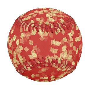 Red Gold Glitzy Confetti Abstract Baseball