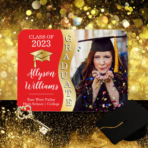 Red   Gold Graduate Wave Grad Cap Photo  Magnet