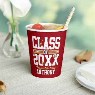 Red Gold Graduating Class Year Paper Cups