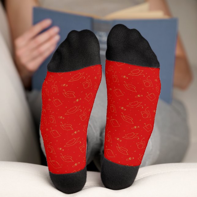Red & Gold Graduation Cap Toss Socks (Bottom)