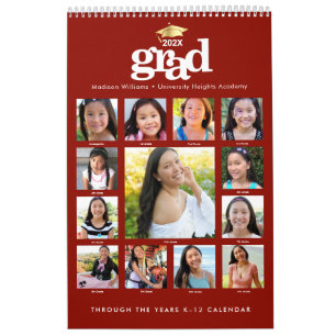 Red Gold Graduation K–12 Photo Collage 15 Month Calendar
