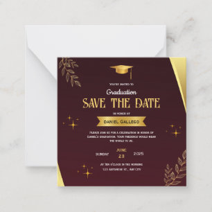 Red Gold Graduation Save the Date Card