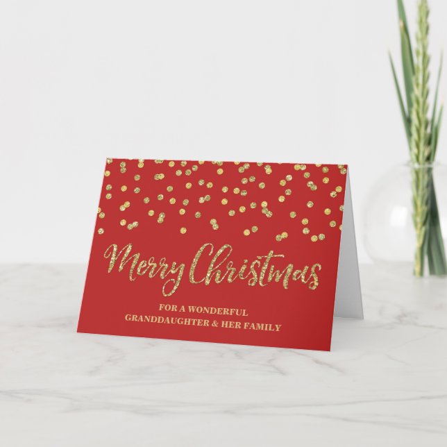 Red Gold Granddaughter & Family Merry Christmas Card (Front)