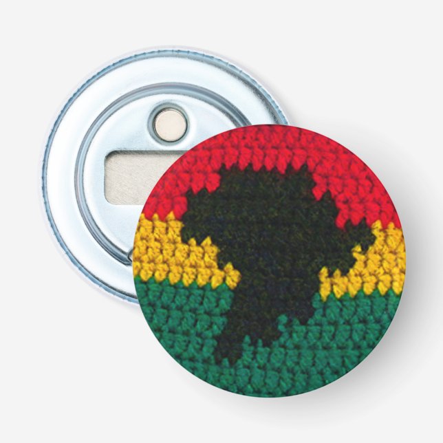 Red Gold Green Black Africa Map Crochet Print Bottle Opener (Front)