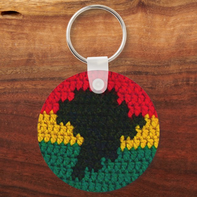 Red Gold Green Black Africa Map Crochet Print on Key Ring (Front)
