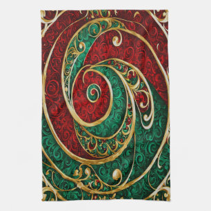 Red Gold Green Christmas Holiday Kitchen Towel