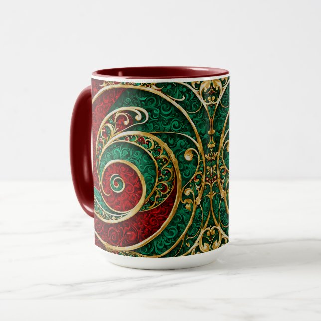 Red Gold Green Christmas Holiday Mug (Front Left)
