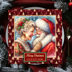 Red Gold Green Christmas Napkins Santa Couple