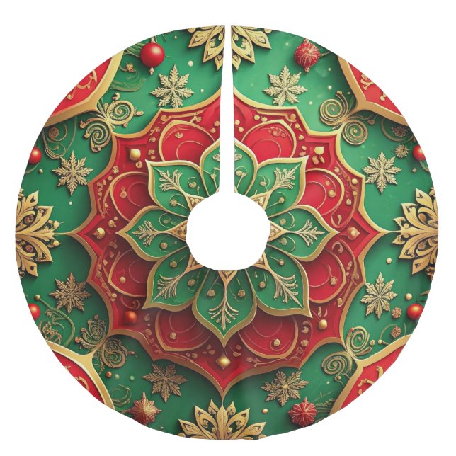 Red Gold Green Decorative Tree Skirt (Front)