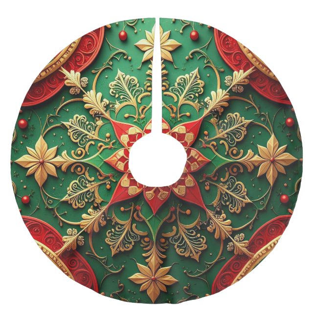 Red Gold Green Decorative Tree Skirt (Front)