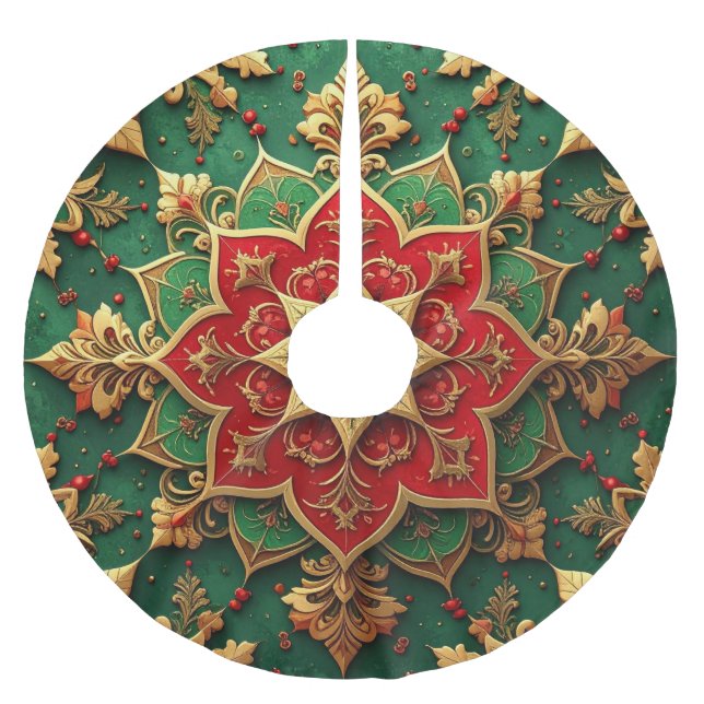 Red Gold Green Decorative Tree Skirt (Front)