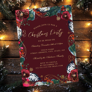 Red Gold Green Floral Swirl Christmas Party 