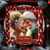 Red Gold Green Holiday Napkins Santa Couple Design