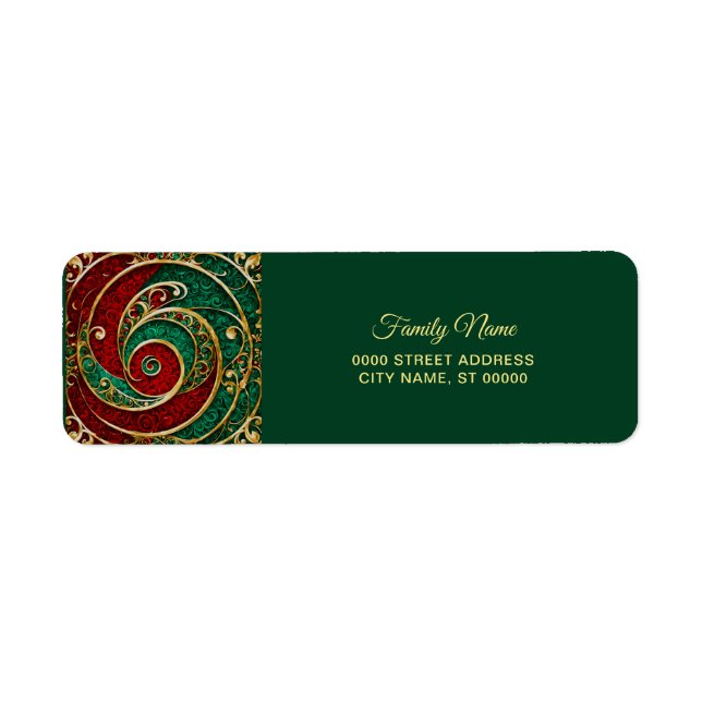 Red Gold Green Holiday Return Address Label (Front)