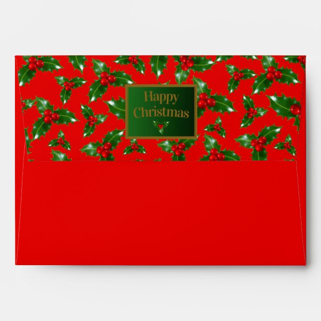 Red Gold Green Holly Berry Pattern – Customised Envelope (Back (Top Flap))
