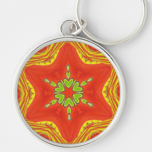 Red Gold Green Mandala Art Print Key Ring (Front)