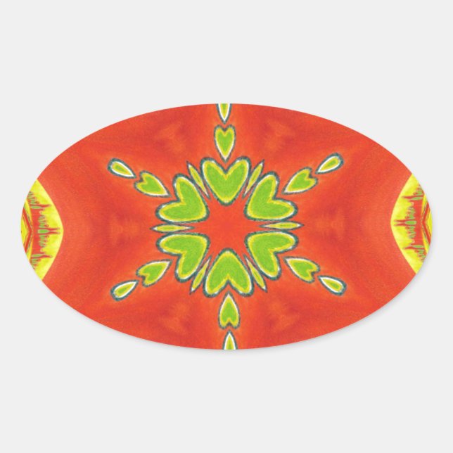 Red Gold Green Mandala Art Print Oval Sticker (Front)