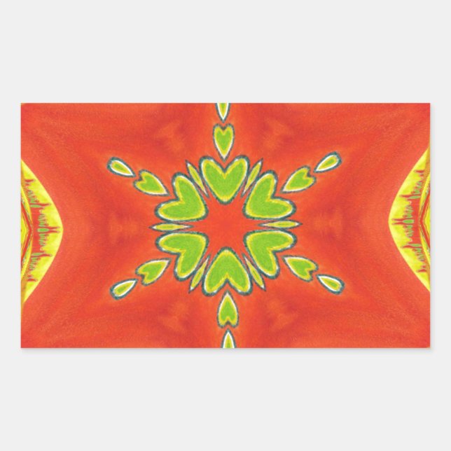 Red Gold Green Mandala Art Print Rectangular Sticker (Front)