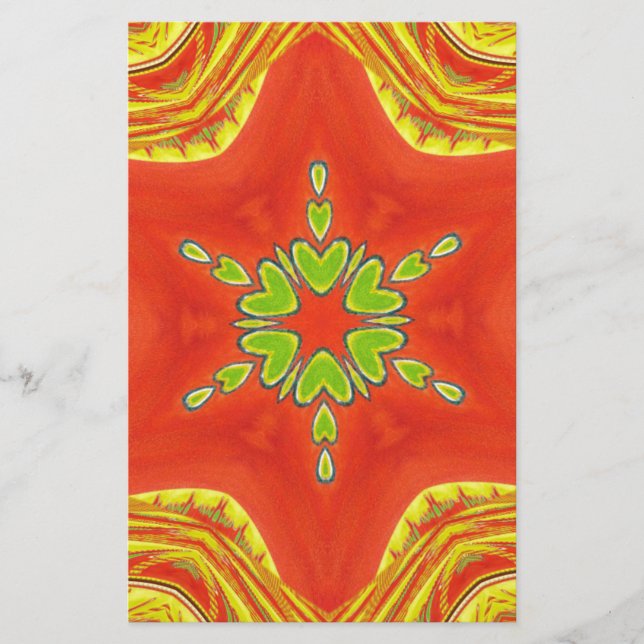 Red Gold Green Mandala Art Print Stationery (Front)