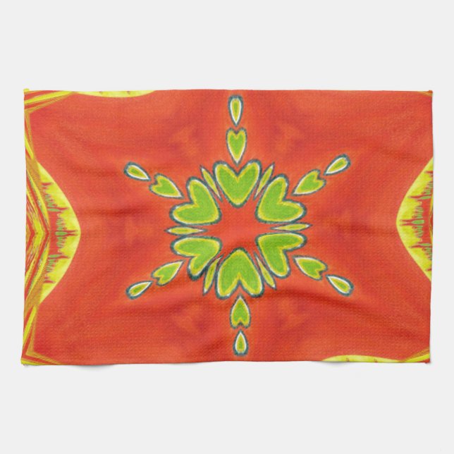 Red Gold Green Mandala Art Print Tea Towel (Horizontal)