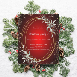 Red gold greenery Christmas Party invitation