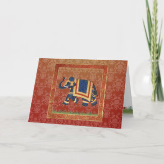 red gold grey damask Elephant Greeting Note Card
