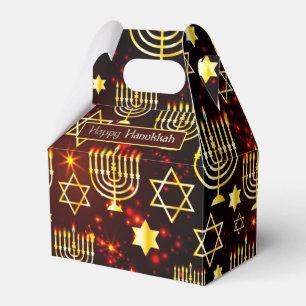 Red & Gold Happy Hanukkah Menorah Gable Favour Box