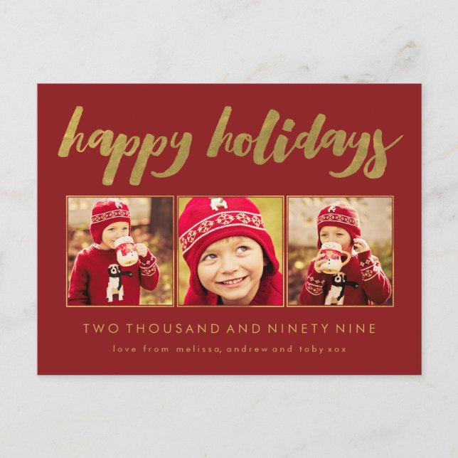 Red Gold Happy Holidays Xmas Photo Frame Postcard (Front)