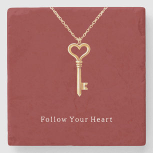 Red Gold Heart Chain  Stone Coaster