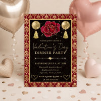 Red & Gold Heart Damask & Rose Valentine's Dinner