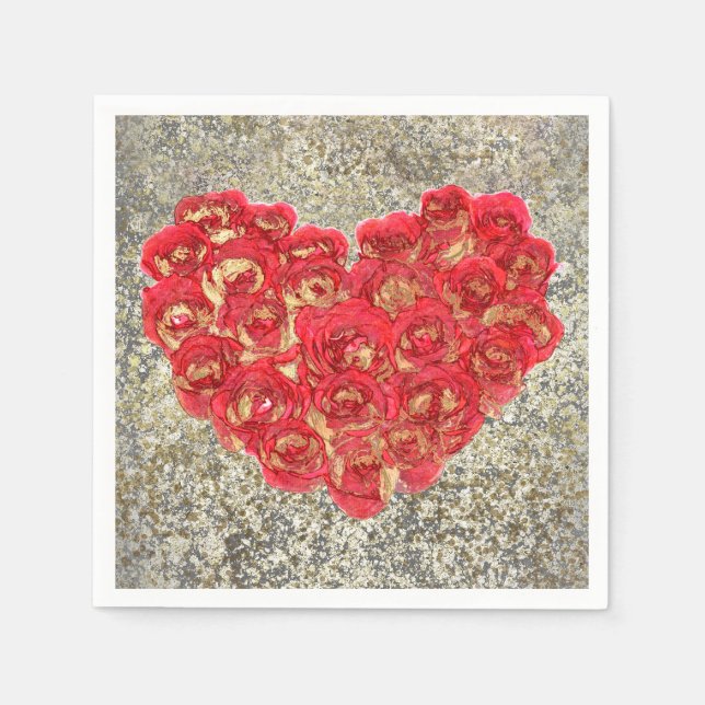 Red & Gold Heart Glam Valentine's Day Party Napkin (Front)