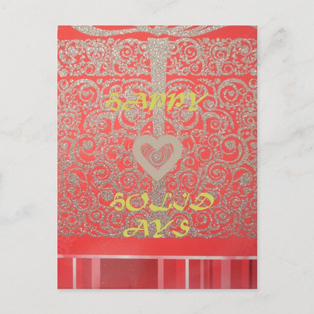 Red & Gold Heart Glitter: Luxurious Happy Christma Holiday Postcard (Front)