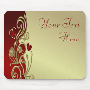 Red & Gold Hearts & Scrolls Mouse Pad