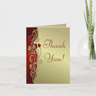 Red & Gold Hearts & Scrolls Thank You Card
