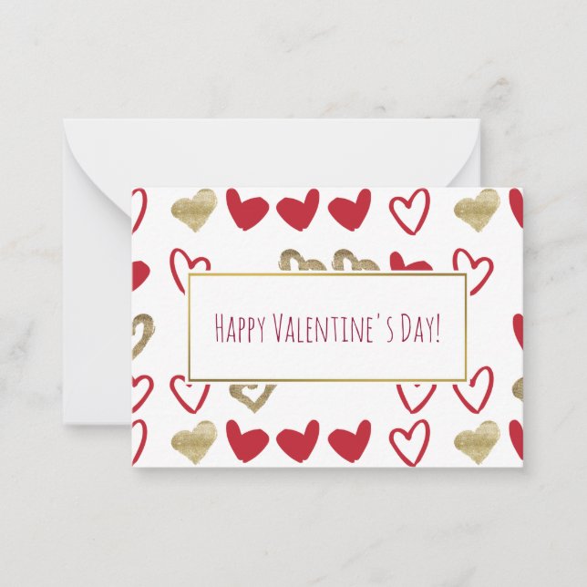 Red & Gold Hearts Valentine Cards 100 pack (Front)