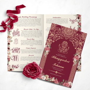 Red & Gold Hindu Wedding Ceremony Folded Program 