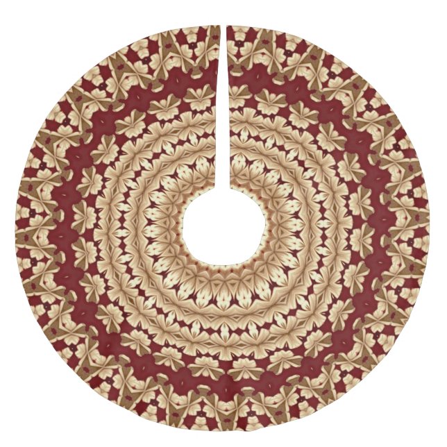 Red Gold Holiday Christmas Skirt Brushed Polyester Tree Skirt (Front)