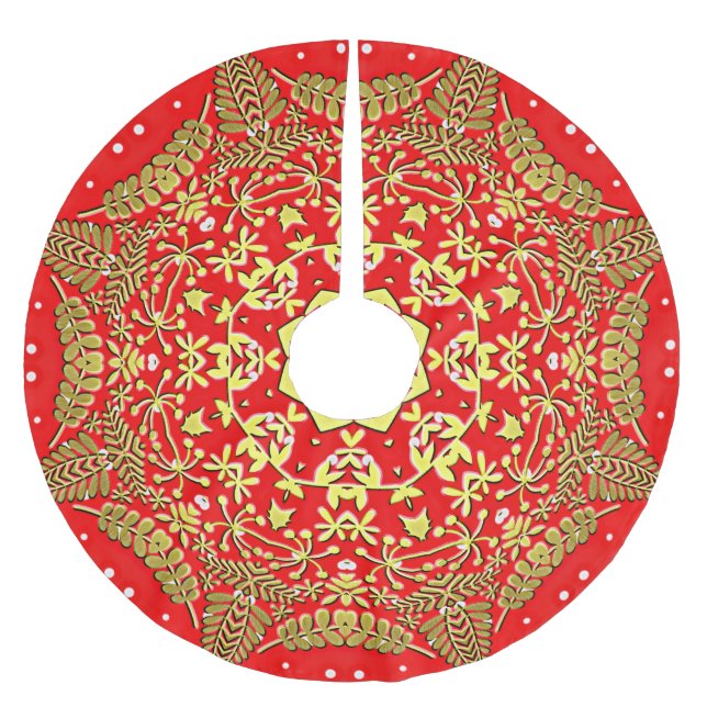 Red Gold Holiday Christmas Tree Skirt (Front)