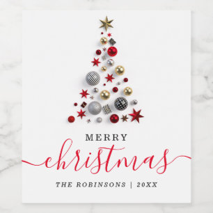 Red & Gold Holiday Modern Christmas Tree Wine Label