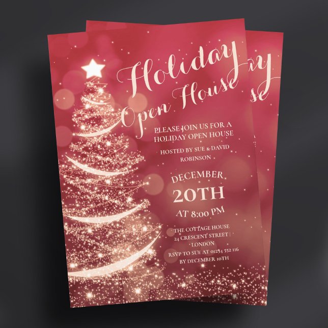 Red & Gold Holiday Open House Party Invitation (Red & Gold Holiday Open House Party Invitation)