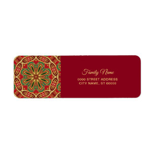 Red Gold Holiday Return Address Label