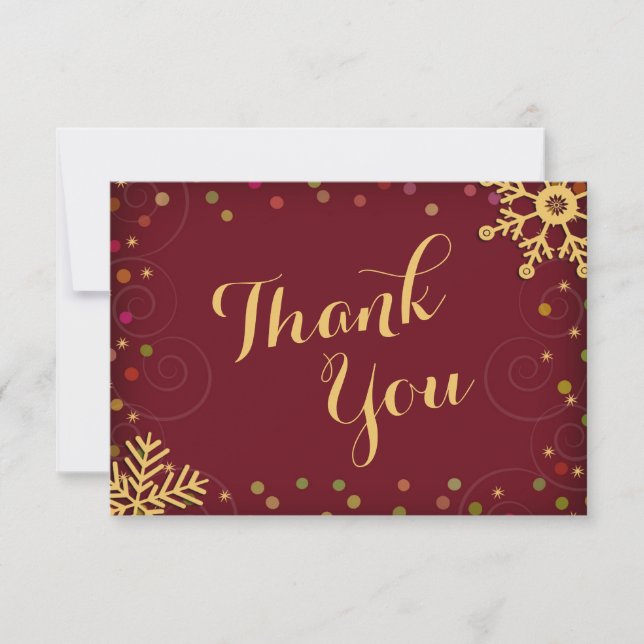 Red Gold Holiday Snowflakes Thank You (Front)